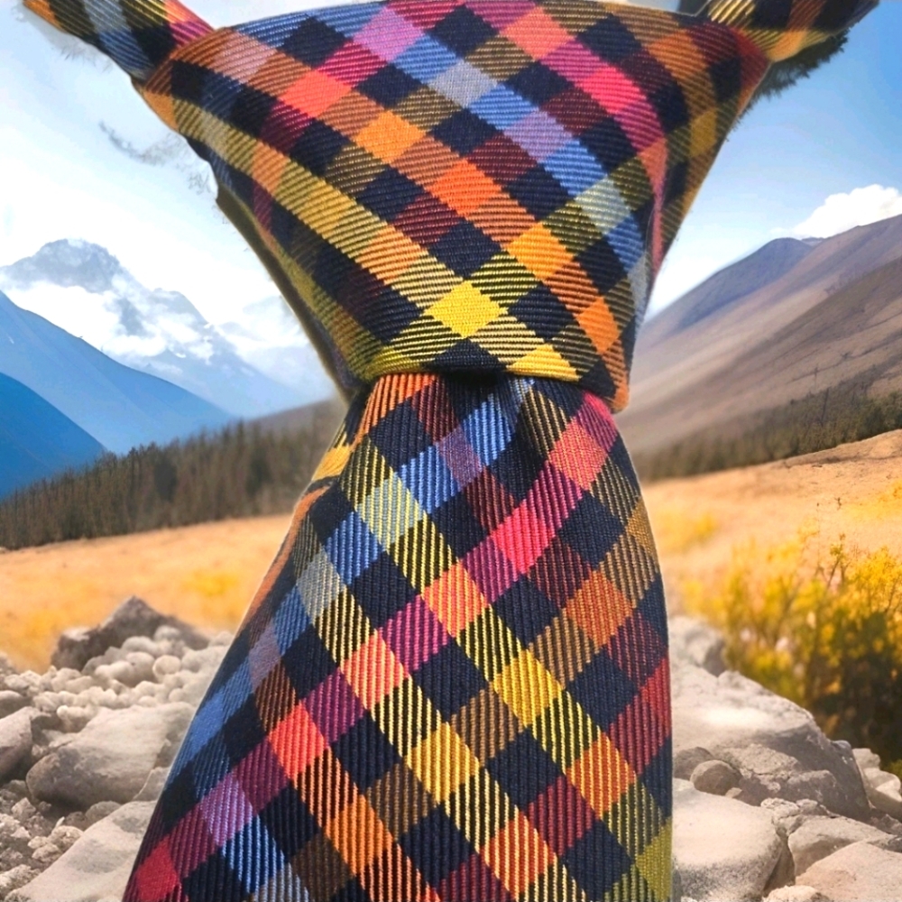 Charles Tyrwhitt Men's Neck Tie Silk/ Wool Blend Check Striped Multicolor  58"